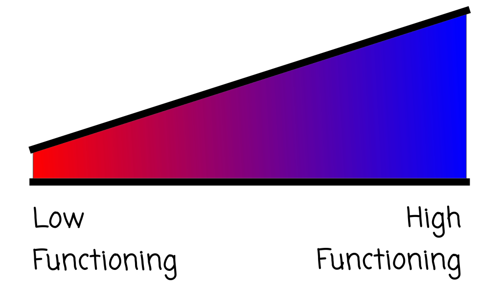 Misleading graphic about low and high functioning autism, where it implies there is a direct line from low to high. Graphic created by Joshua Davidson.
